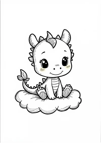 Drache auf Wolke, Ausmalbild zum kostenlosen Ausdrucken
