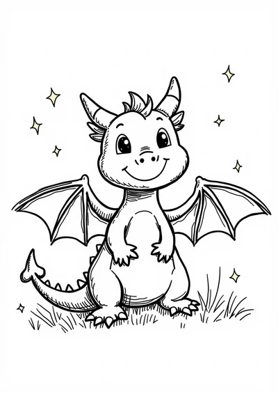 Freundlicher Drache, Ausmalbild zum kostenlosen Ausdrucken
