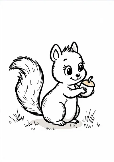 Ausmalbild Eichhörnchen mit Nuss, Ausmalbild zum kostenlosen Ausdrucken