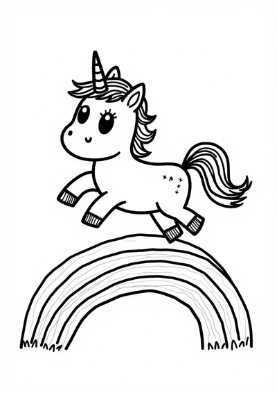 Einhorn mit Regenbogen, Ausmalbild zum kostenlosen Ausdrucken