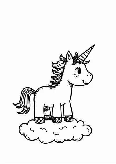 Einhorn auf Wolke, Ausmalbild zum kostenlosen Ausdrucken