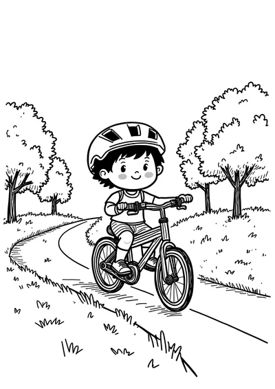 Fahrrad fahren im Sommer, Ausmalbild zum kostenlosen Ausdrucken