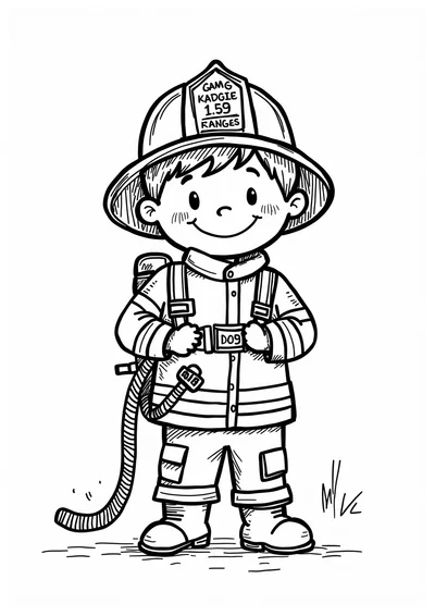 Ausmalbild Feuerwehrmann mit Schlauch, Ausmalbild zum kostenlosen Ausdrucken