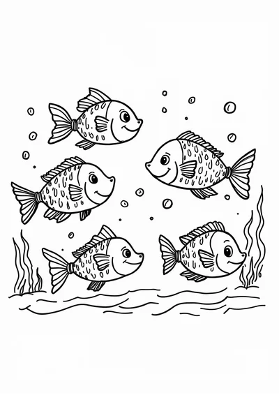 Ausmalbild Fischschwarm im Meer, Ausmalbild zum kostenlosen Ausdrucken