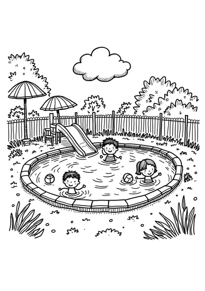 Spaß im Freibad, Ausmalbild zum kostenlosen Ausdrucken