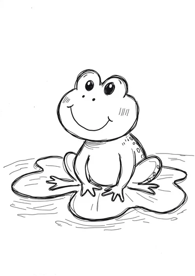 Frosch auf Seerosenblatt, Ausmalbild zum kostenlosen Ausdrucken