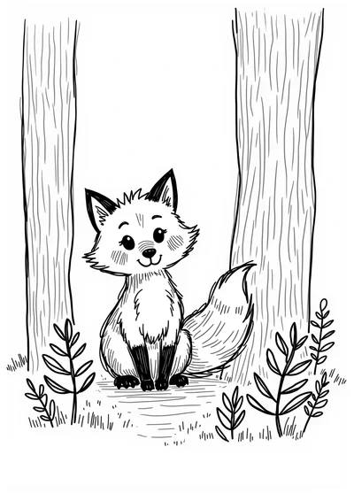 Ausmalbild Fuchs im Wald, Ausmalbild zum kostenlosen Ausdrucken