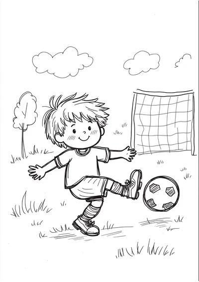 Ausmalbild Fußballspieler beim Torschuss, Ausmalbild zum kostenlosen Ausdrucken