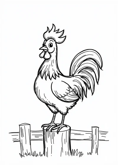Ausmalbild Hahn auf dem Bauernhof, Ausmalbild zum kostenlosen Ausdrucken