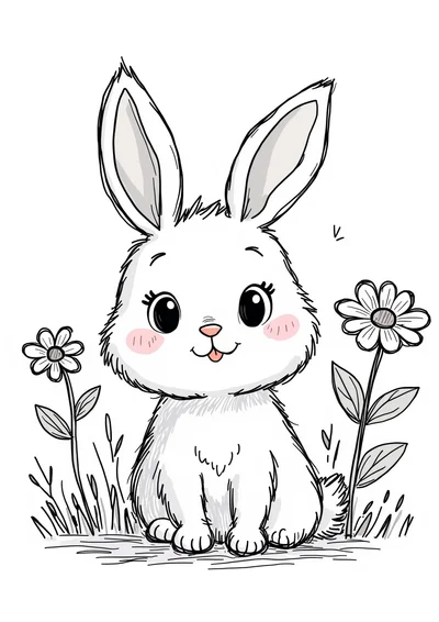 Hase mit Blumen, Ausmalbild zum kostenlosen Ausdrucken