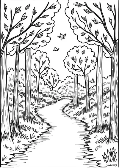 Herbstblätter im Wald, Ausmalbild zum kostenlosen Ausdrucken
