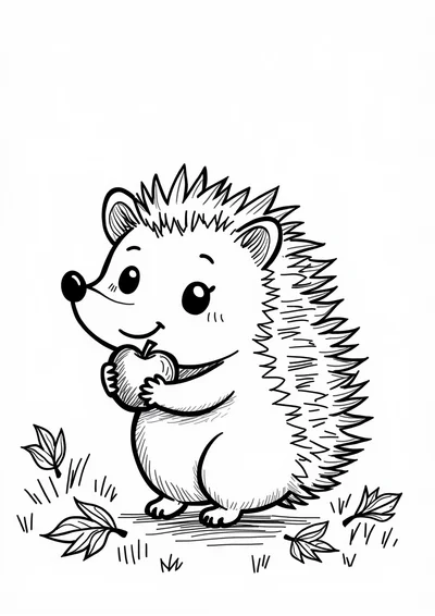 Ausmalbild Igel mit Apfel, Ausmalbild zum kostenlosen Ausdrucken