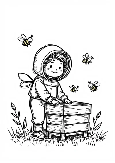 Ausmalbild Imker mit Bienenstock, Ausmalbild zum kostenlosen Ausdrucken