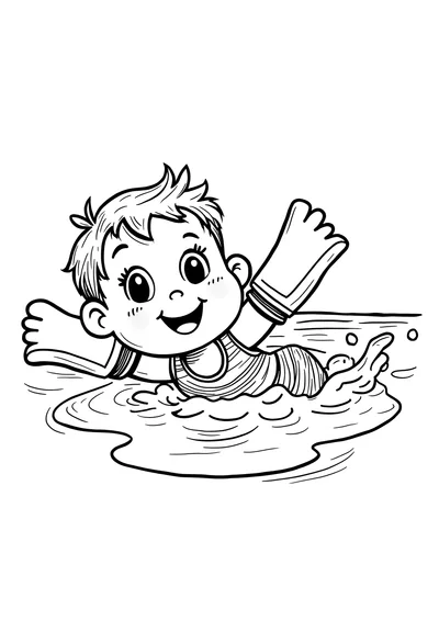 Kind im Schwimmbecken, Ausmalbild zum kostenlosen Ausdrucken