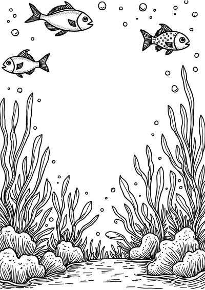 Ausmalbild Komplexe Unterwasserwelt, Ausmalbild zum kostenlosen Ausdrucken