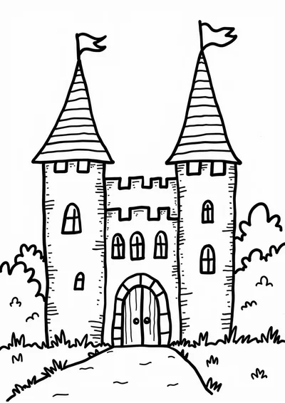 Märchenschloss, Ausmalbild zum kostenlosen Ausdrucken