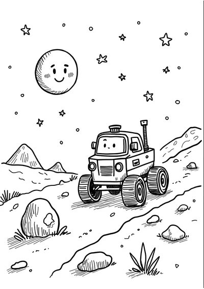 Mondauto auf dem Mond, Ausmalbild zum kostenlosen Ausdrucken