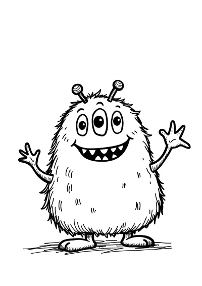 Ausmalbild Lustiges Monster mit drei Augen, Ausmalbild zum kostenlosen Ausdrucken