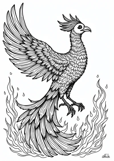 Phönix aus den Flammen, Ausmalbild zum kostenlosen Ausdrucken