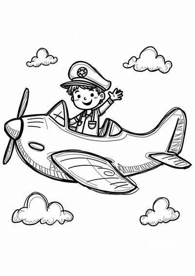 Ausmalbild Pilotin im Cockpit, Ausmalbild zum kostenlosen Ausdrucken