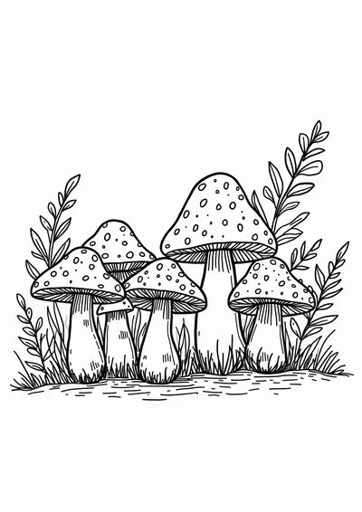 Pilze im Wald, Ausmalbild zum kostenlosen Ausdrucken