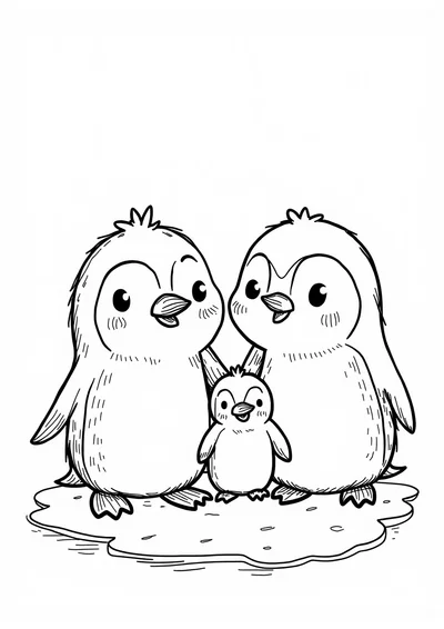 Ausmalbild Pinguinfamilie, Ausmalbild zum kostenlosen Ausdrucken