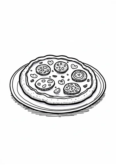 Ausmalbild Pizza mit Belag, Ausmalbild zum kostenlosen Ausdrucken