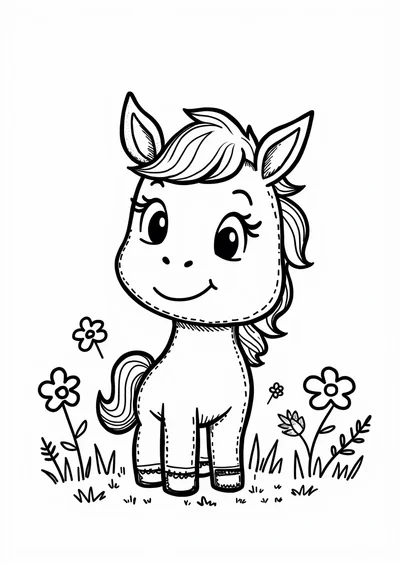 Ausmalbild Pony auf der Wiese, Ausmalbild zum kostenlosen Ausdrucken