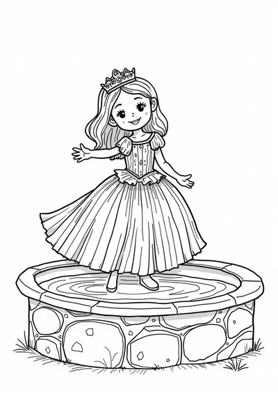 Ausmalbild Prinzessin am Brunnen, Ausmalbild zum kostenlosen Ausdrucken