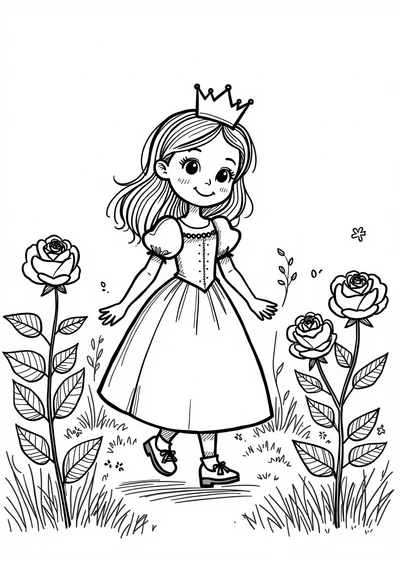 Ausmalbild Prinzessin im Schlossgarten, Ausmalbild zum kostenlosen Ausdrucken