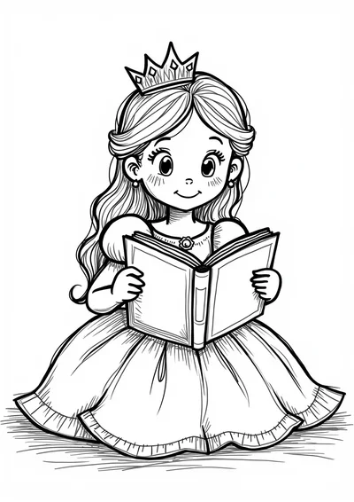 Ausmalbild Prinzessin mit Buch, Ausmalbild zum kostenlosen Ausdrucken