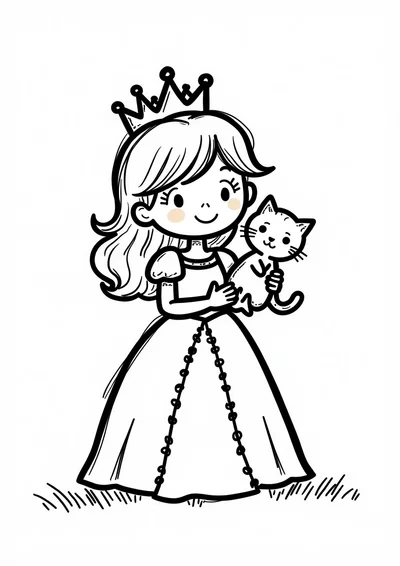 Ausmalbild Prinzessin mit Katze, Ausmalbild zum kostenlosen Ausdrucken