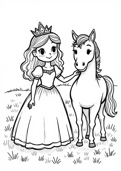 Ausmalbild Prinzessin mit Pferd, Ausmalbild zum kostenlosen Ausdrucken
