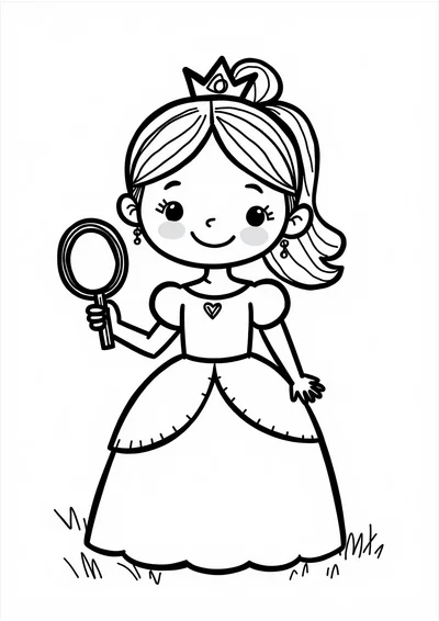 Ausmalbild Prinzessin mit Spiegel, Ausmalbild zum kostenlosen Ausdrucken