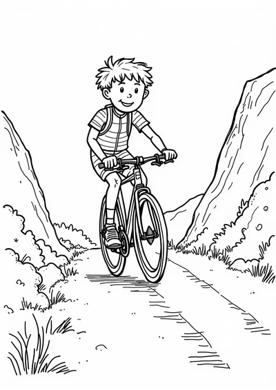 Ausmalbild Radfahrer bergauf, Ausmalbild zum kostenlosen Ausdrucken