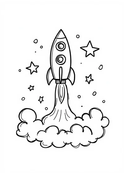 Rakete startet, Ausmalbild zum kostenlosen Ausdrucken