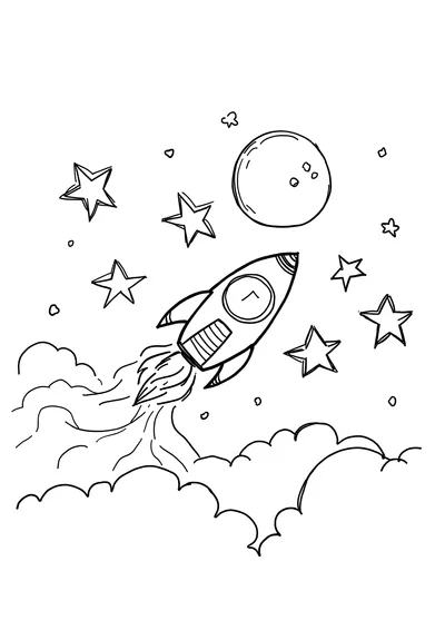 Ausmalbild Rakete zum Mond, Ausmalbild zum kostenlosen Ausdrucken