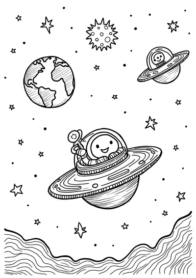 Raumstation im Orbit, Ausmalbild zum kostenlosen Ausdrucken