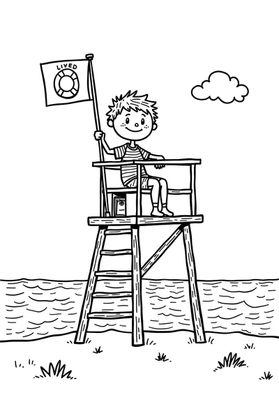 Rettungsschwimmer am Turm, Ausmalbild zum kostenlosen Ausdrucken
