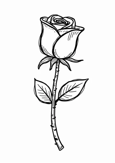 Rose mit Blättern, Ausmalbild zum kostenlosen Ausdrucken