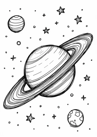 Ausmalbild Saturn mit Ringen, Ausmalbild zum kostenlosen Ausdrucken