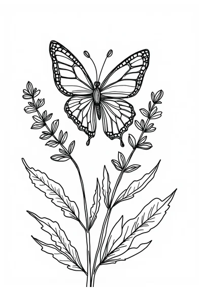 Ausmalbild Schmetterling auf Lavendel, Ausmalbild zum kostenlosen Ausdrucken