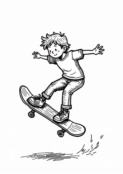 Ausmalbild Skateboarder im Sprung, Ausmalbild zum kostenlosen Ausdrucken