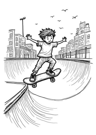 Ausmalbild Skateboarder in der Halfpipe, Ausmalbild zum kostenlosen Ausdrucken