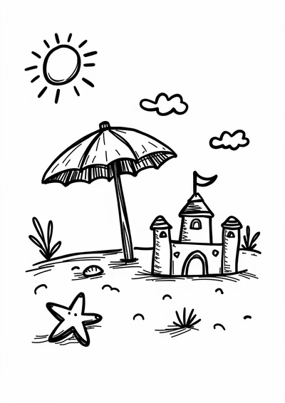 Sommer am Strand, Ausmalbild zum kostenlosen Ausdrucken