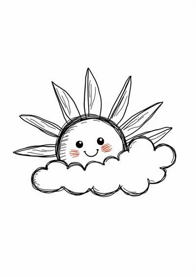 Ausmalbild Sonne mit Wolke, Ausmalbild zum kostenlosen Ausdrucken