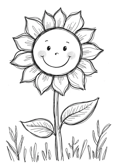 Riesige Sonnenblume im Garten, Ausmalbild zum kostenlosen Ausdrucken