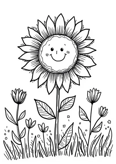 Sonnenblumenfeld, Ausmalbild zum kostenlosen Ausdrucken