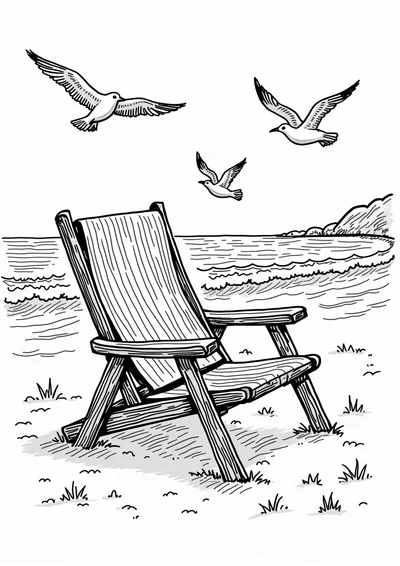 Ausmalbild Strandkorb am Meer, Ausmalbild zum kostenlosen Ausdrucken