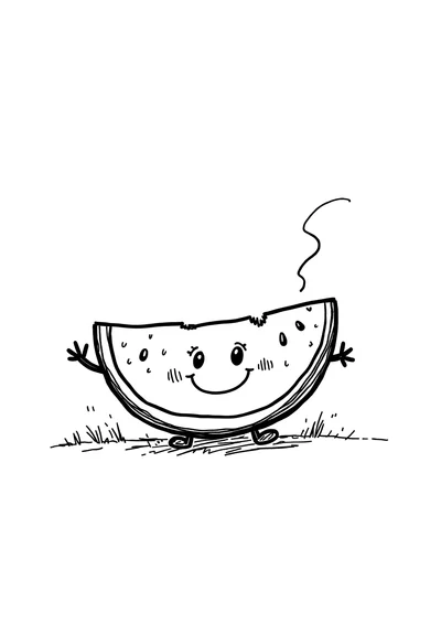 Süße Wassermelone mit Gesicht, Ausmalbild zum kostenlosen Ausdrucken